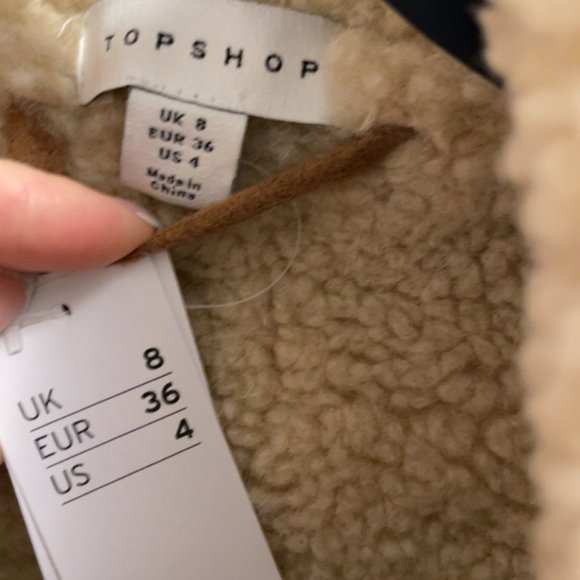 Topshop faux shearling car coat in brown and creme - Picture 2 of 3